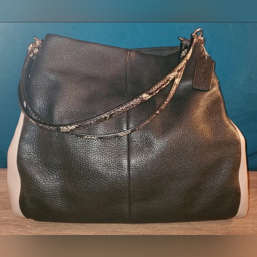 Coach Madison Phoebe Pebbled Two-Tone Leather Shoulder Bag